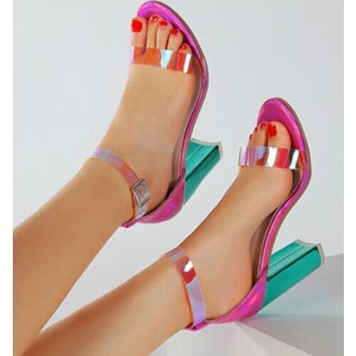 2021 New Summer Fashion Design Women Sandals Transparent Strange High heels Ladies Sandals Open Toe Shoes transparent straps