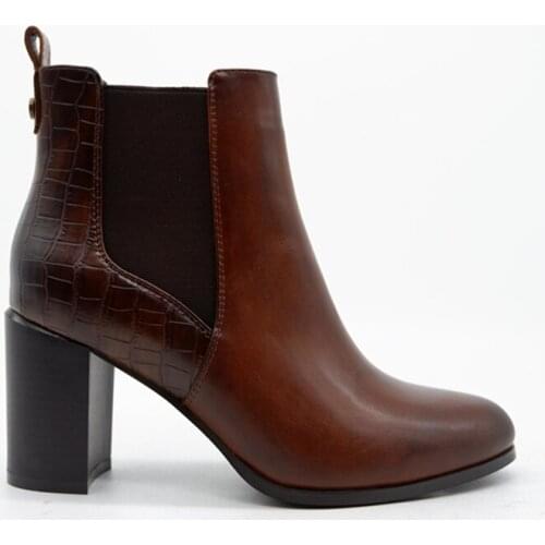 Women vintage brown leather snake leather contracted temperament thick bottom waterproof thick short boots round head