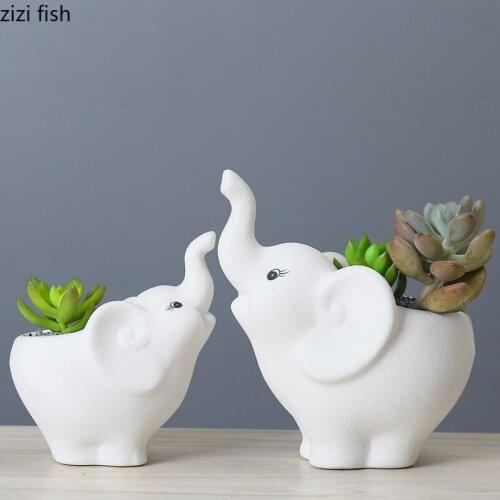 Succulent Flower Pot Plant Pot Ceramic Flowerpot Garden Pots Animal Elephant Vase Home Decoration Ornaments Gardening Supplies