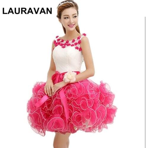 Hot pink robe de soiree sweet 16 2020 bridesmaid dress teens gowns with flower applique short dresses for teenagers ball gown
