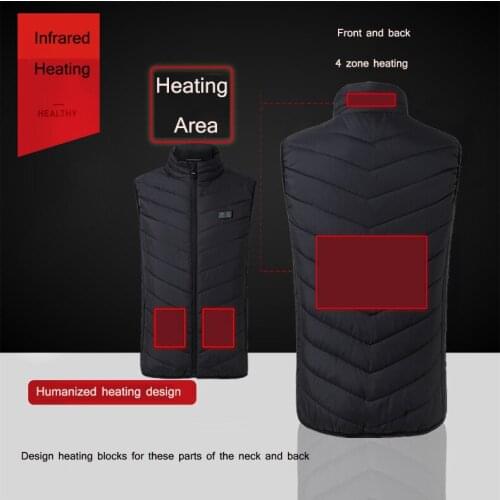 Winter Heated Vest 4 Areas Heating USB Dual Control Temperature Heated Jacket Outdoor Camping Hiking Adult Vest For Mens Vest