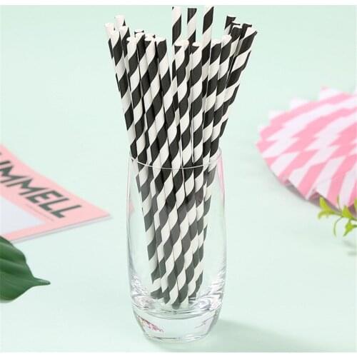 100pcs Disposable Paper Straws Black Stripe Holiday Party Drinking Straws Decoration Straws Flexible Straws For Drinks Supplies