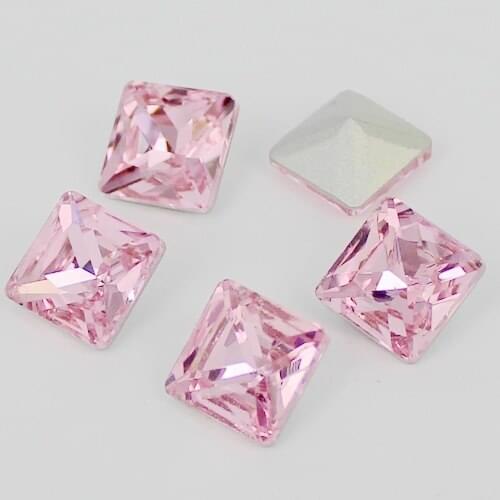 100cs 10mm light rose color square shape stone crystal stones free shipping pointback with silver foiled great for home dec