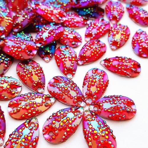 11x18mm RESIN Red AB Sew on Loose Beads Rhinestones Flatback Sewing for Crafts Evening Clothing Wedding Dress Party Decorations