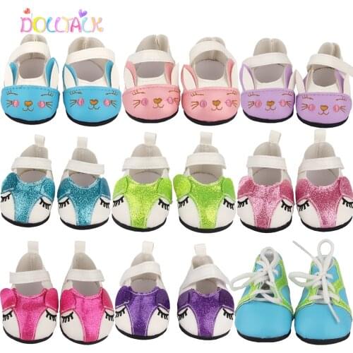 18 inch Doll Shoes American Doll Accessories 7cm Cute Cartoon Unicorn&Kitty Shoes For 43cm Baby New Born&DIY Russia OG Girl Doll