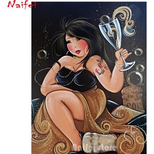 5d Diy Diamond Painting full square drink wine fat lady Home Decor Mosaic beautiful fashion woman Embroidery Handicraft art