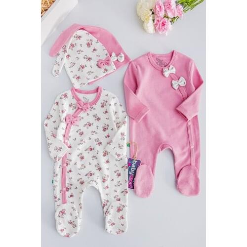 Babymod Baby Girl Rompers Floral Patterned Double Long Sleeved Jumpsuit Set