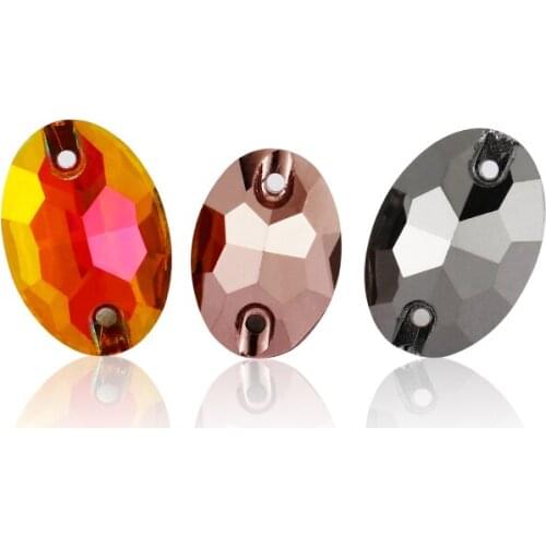 11x16mm Sparkle Oval Crystal Glass Rhinestones Flat Back Sew On Rhinestones With Sliver Plating For Sew On Clothing Crafts Bags