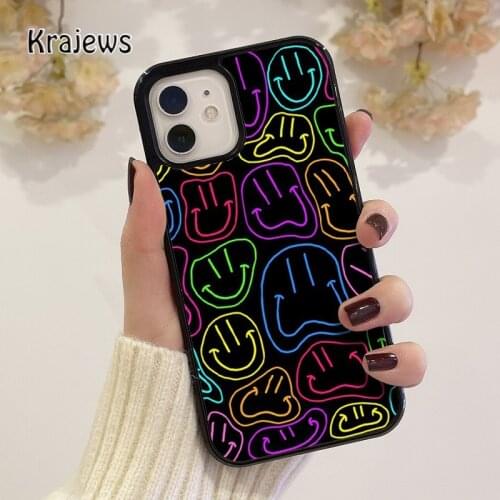 Krajews Neon Smileys printed coque Phone Case for iPhone 12 mini 5 6S 7 8 PLUS X XS XR 11 PRO MAX SE 2020 Back Cover Funda Shell