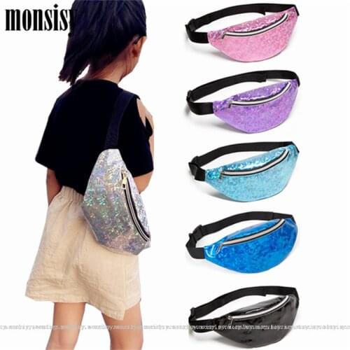 Monsisy Children Belt Bag For Boy Girl Crossbody Bag 2020 Laser PVC Shiny Fanny Pack Women Men Phone Pouch Kid Wasit Pack bolsos