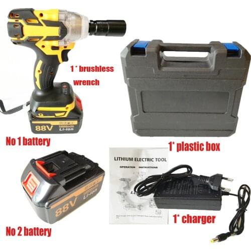 550 N.M Electric Wrench 88V 10000mAh 2 Batteries Brushless Cordless Drive Hand Drill Car Socket Electric Impact Wrench