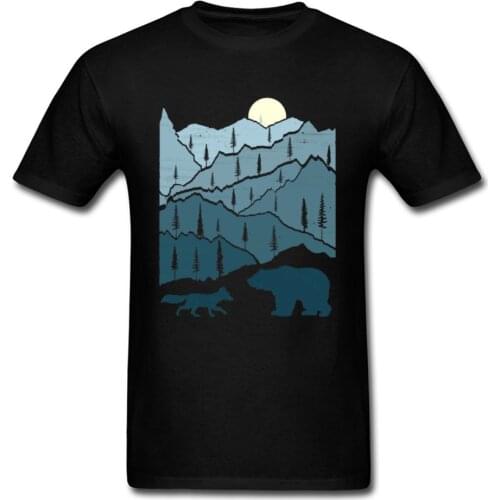 Big Discount Hipster T Shirt Mountain Sunset Geomertic Picture Tshirt Bear Fox Stay Wild Round Neck Tee Shirt Man Drop Shipping