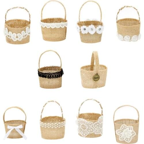 4pcs Wedding Flower Basket Wedding Party Exquisite Bag Beautiful Candy Storage Case Bag Linen Flower Basket