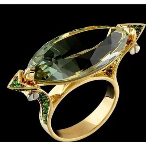 Luxury 14k Gold Women Fashion Jewelry Natural Gemstone Emerald Ring Wedding Engagement Anniversary Ring
