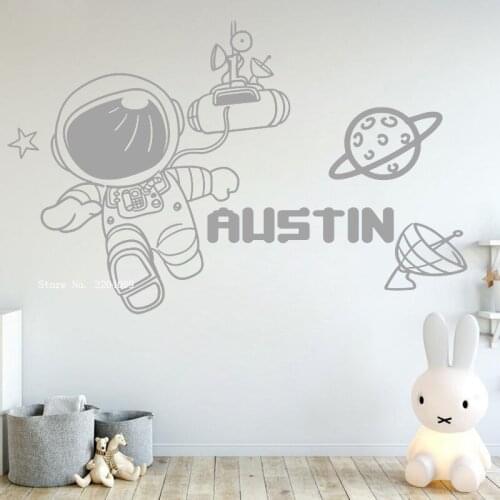 Cute Baby Astronaut Personalized Wall Decals Space Exploration Boys Room Decor Removable Nursery Rocket Sticker Gift YT6115