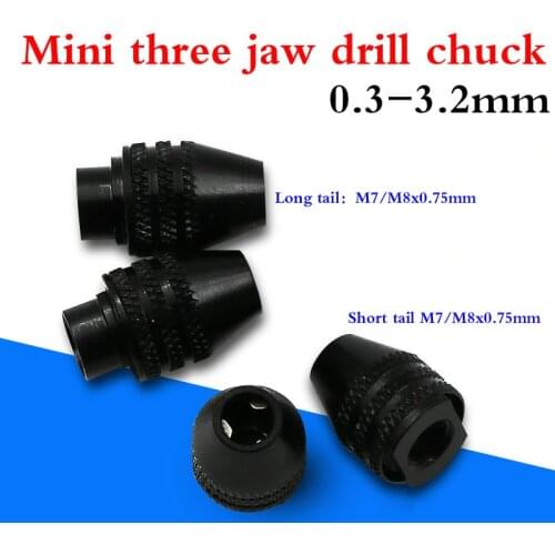 Short/Long tail 0.3-3.2mm Mini Multi Keyless Drill Chuck M7 M8X0.75 Quick Change Three-Jaw Drill Chuck For Rotary Tools