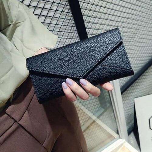 Wristlet Fashion Envelope Women Wallet Solid Color 2Fold 4Colors PU Leather Wallet Long Ladies Clutch Coin Purse