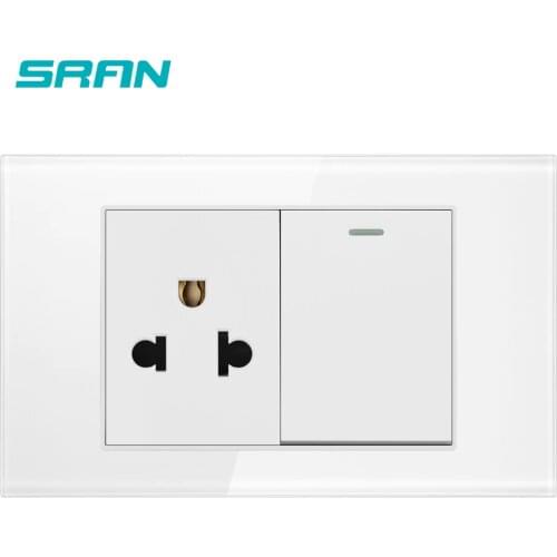 SRAN US/Thailand wall Socket Switch,crystal Glass panel 118mm*72mm,16A 250V 1gang 1way light switch,No logo