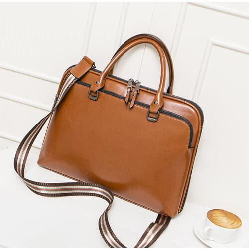 New Cowhide Womens Briefcase Business Handbag Women Genuine Leather Bag 14.6 Inches Laptop Computer Bag Office Bags For Female