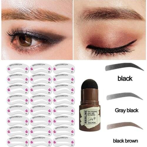 One Step Eyebrow Stamp Shaping Kit Professional Eye Brow Gel Stamp Makeup Kit Reusable Eyebrow Stencils Eyebrow Brushes