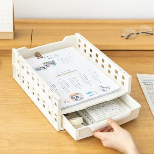 Office A4 Paper Organizer Document File Tray Stackable Rack with Drawer Letter Book Magazine Holder Shelf Mesh Storage Holder