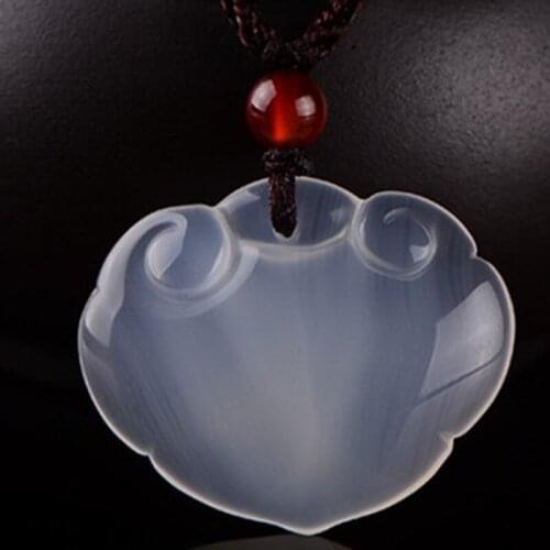 Natural authentic ice through agate Jade men and women safe and secure Ruyi lock jade pendant