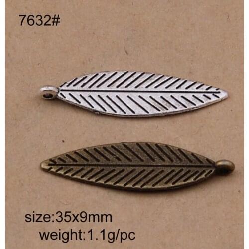 25pcs/lot Antique Bronze/Antique Silver Plated 35x9mm Leaves Alloy Charm Pendant Fit DIY Jewelry Findings