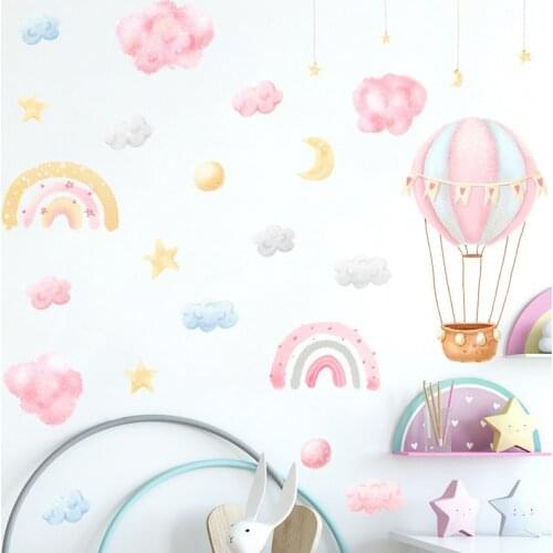 Rainbow Hot air Balloon Wall Sticker for Decoration Bedroom Wall Decorations for the Room Childrens Room Decor Sticker Home DIY
