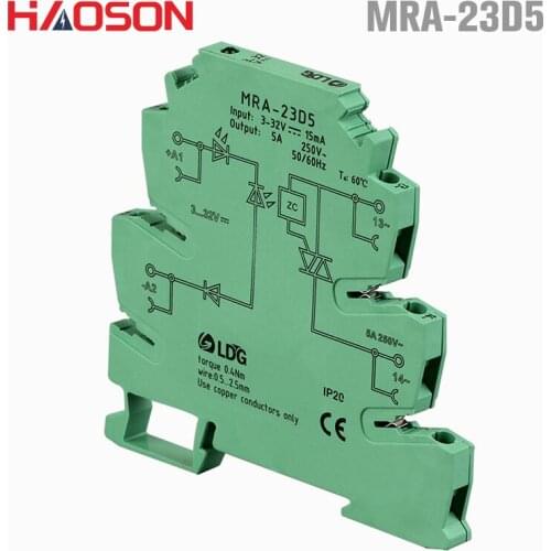 1pcs MRA-23D5 DIN Rail AC solid state port relay Input 5A: 3V 5V 12V 24V DC AC SSR Solid State Relay module,ternimal block