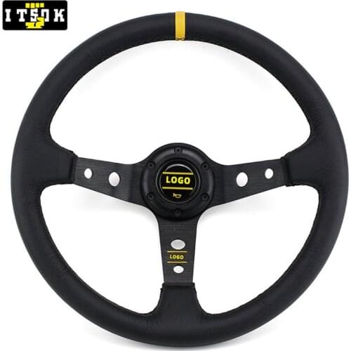 OM Leather Racing Steering Wheel JDM 14inch 350mm Universal Deep Dish Aluminum Spoke Drifting Rally Simulated Car Game With Logo