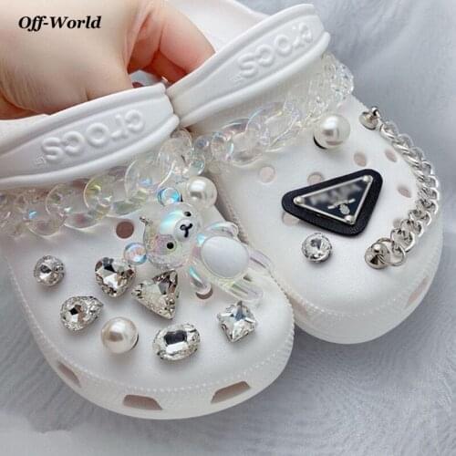 Shoes Decorations Buckle Chains For Croc 1 set Shoelace DIY Metal transparent Resin Cute Bear Slipperss Accessories PVC Charms