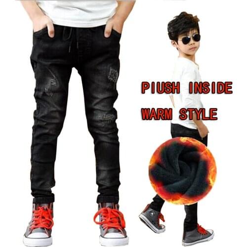 Boys pants kids winter velvet black jeans child casual trousers teenage jeans children casual pants 4-13 Y boys plush outwear