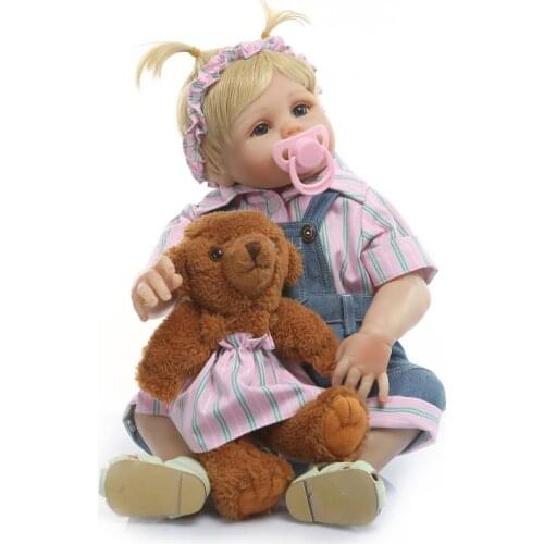 Handmade Full Body Silicone Inteiro Baby Life Doll Can Bathe In Water 48cm Adorable Toddler Bonecas Girl With Plush Teddy Bear