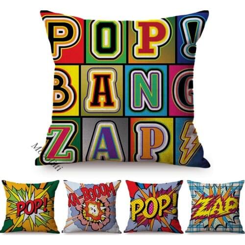 Modern POP Art Style Square Cushion Cover Vintage Letter Posters Home Decoration Cotton Linen Sofa Chair Throw Pillow Case Cojin