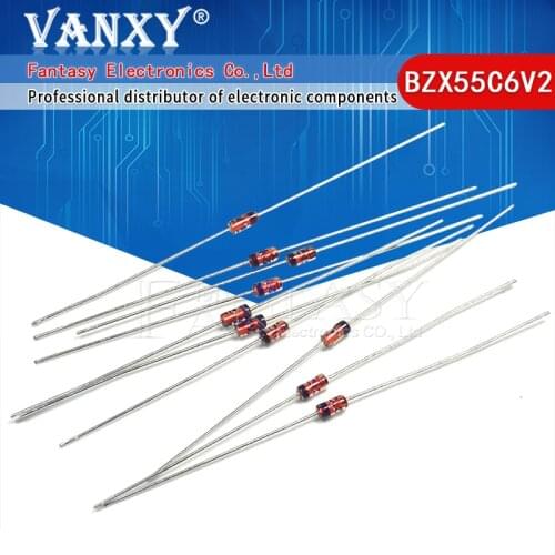 100pcs 0.5W 6.2V BZX55C6V2 1/2W DO-35 Zener Diodes