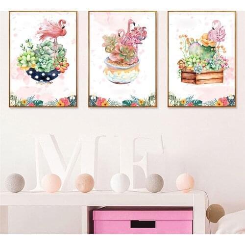 Succulent Flower Flamingo Canvas Poster Wall Art Nursery Print Canvas Painting Decorative Picture Baby Bedroom Home Decoration