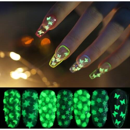 Luminous Nail Sequins Paillette 3D Butterfly Flower Star Heart Glitter Nail Flakes Glow in the Dark Slider Nail Art Decorations