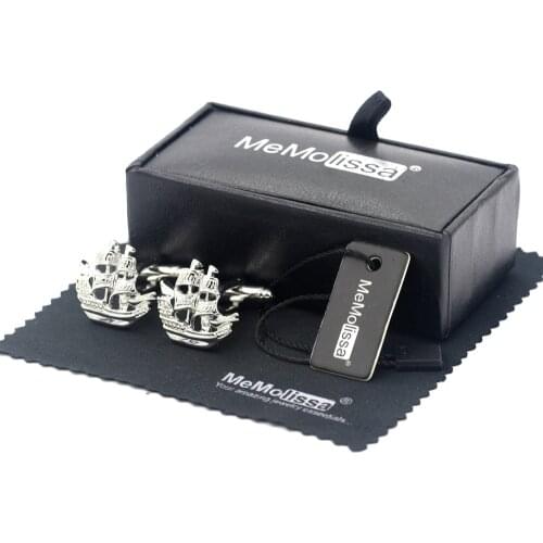 MeMolissa Display Box Sporty Style Sailboat Cuff links High Quality Sliver Ship Design Cufflinks for Men Free Tag & Wipe Cloth