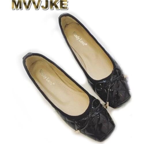 MVVJKEEurope and United States2021autumn new patent leather women shoes bow square head flat with flat comfortable womens shoes