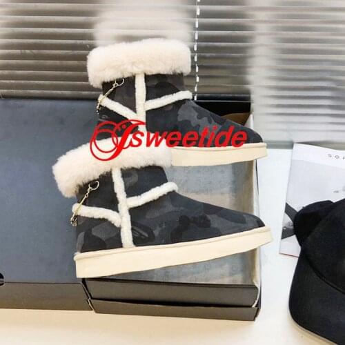 Winter Women Snow Boots Designer boots Winter Shoes Brand Flat Casual Shearling Warm Camouflage Ankle Boots
