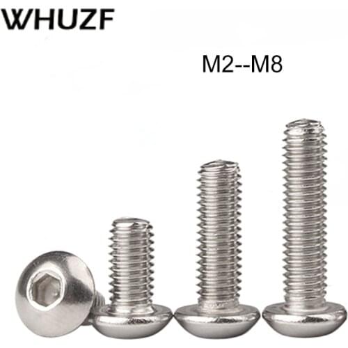 10/50pcs M2 M2.5 M3 M4 M5 M6 M8 304 Stainless Steel Hexagon Hex Socket Button Head Screw Bolts Round Head Screw Standoff ISO7380
