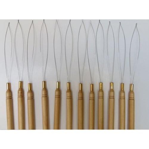 12pcs/Lot ,Wooden Handle Pulling Loop Needle Hair Extensions,Hair Extension Tools