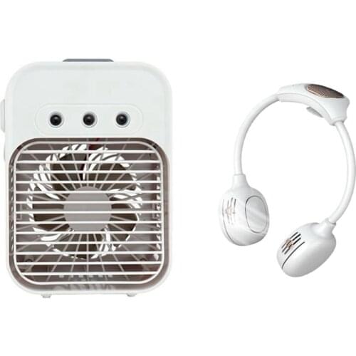 2Set Portable Air Conditioner, Personal Air Cooler With Hanging Neck Fan,Lazy Neck Fan