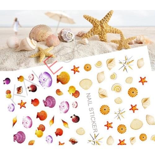3D Nails Art Manicure Sea Stickers Decorations Nail Design Fish Shell Nail Stickers Decals Adhesive Back Glue Design Seaman DIY