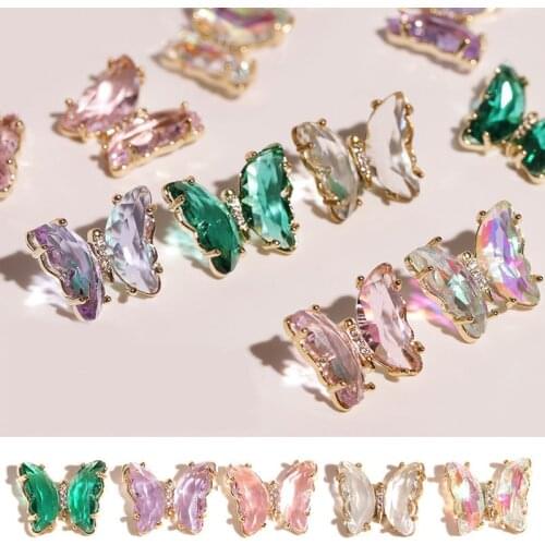 5Pcs Aurora Iredescent 3D Crystal Butterfly Metallic Nail Art Decor Jewelry Charm UV Gel Polish Decoration Tools