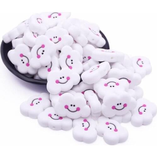5pcs Cloud Silicone Beads Teething Bead Cartoon Cloud Smiley Face DIY Baby Chew Necklace Pacifier Toy Newest Baby Teether Beads
