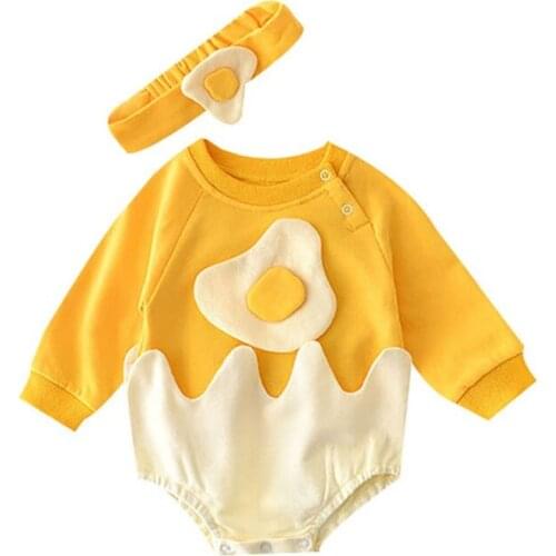 Baby Girls Bodysuit+Hairband Newborn Baby Boy Girl Clothes Cute Egg Design Bodysuit Long Sleeve Jumpsuit Outfits 0-24M
