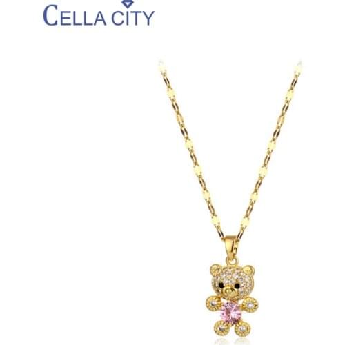 Cellacity Lovely Womens Necklace Chic Silver 925 Jewelry Gemstone Little Bear Cute teddy Pendant Charms Gift for Girl Wholesale