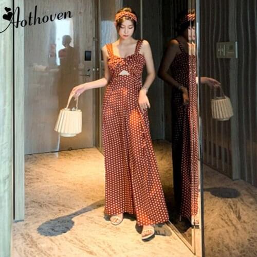Long Rompers Sexy Women Jumpsuit Summer 2019 Party Dot Hollow Out Spaghetti Strap Catsuit Overalls Bodysuit Club Pants Playsuits