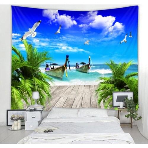 Beach tapestry sailing seagull sea view wall hanging carpet beach tapestry hippie polyester fabric home decoration wall hanging